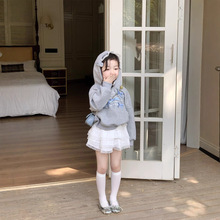 2025秋季新款童装 女童洋气蝴蝶结花边连帽卫衣+花边半身裙两件套