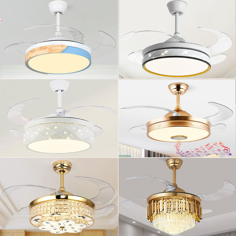 Invisible fan light remote control led fan chandelier household electric fan light Nordic iron restaurant light crystal ceiling fan light