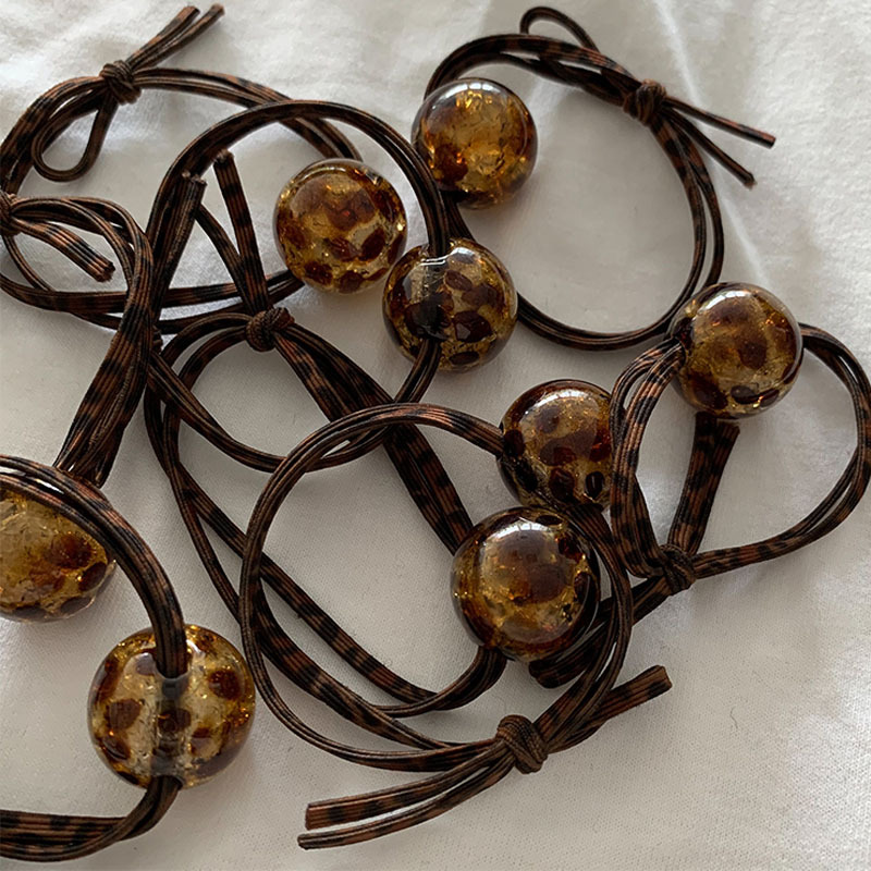 Anello per capelli con piccola pallina rotonda con stampa leopardata trasparente in stile coreano, elastico, alla moda quotidiana, con coda di cavallo, elastico per capelli_voghion.com