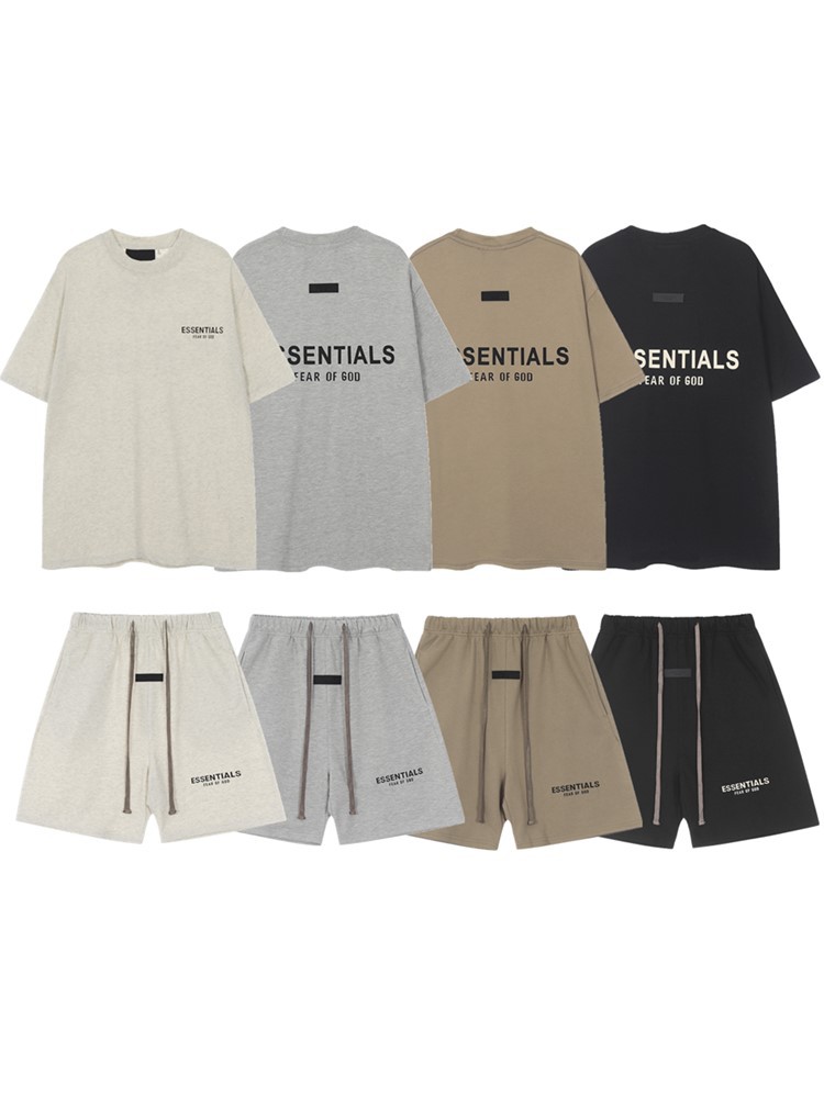 FOG de doble línea ESSENTIALS letras de silicona estéreo flocado de manga corta pantalones cortos deportivos casuales de la calle para hombres y mujeres de moda