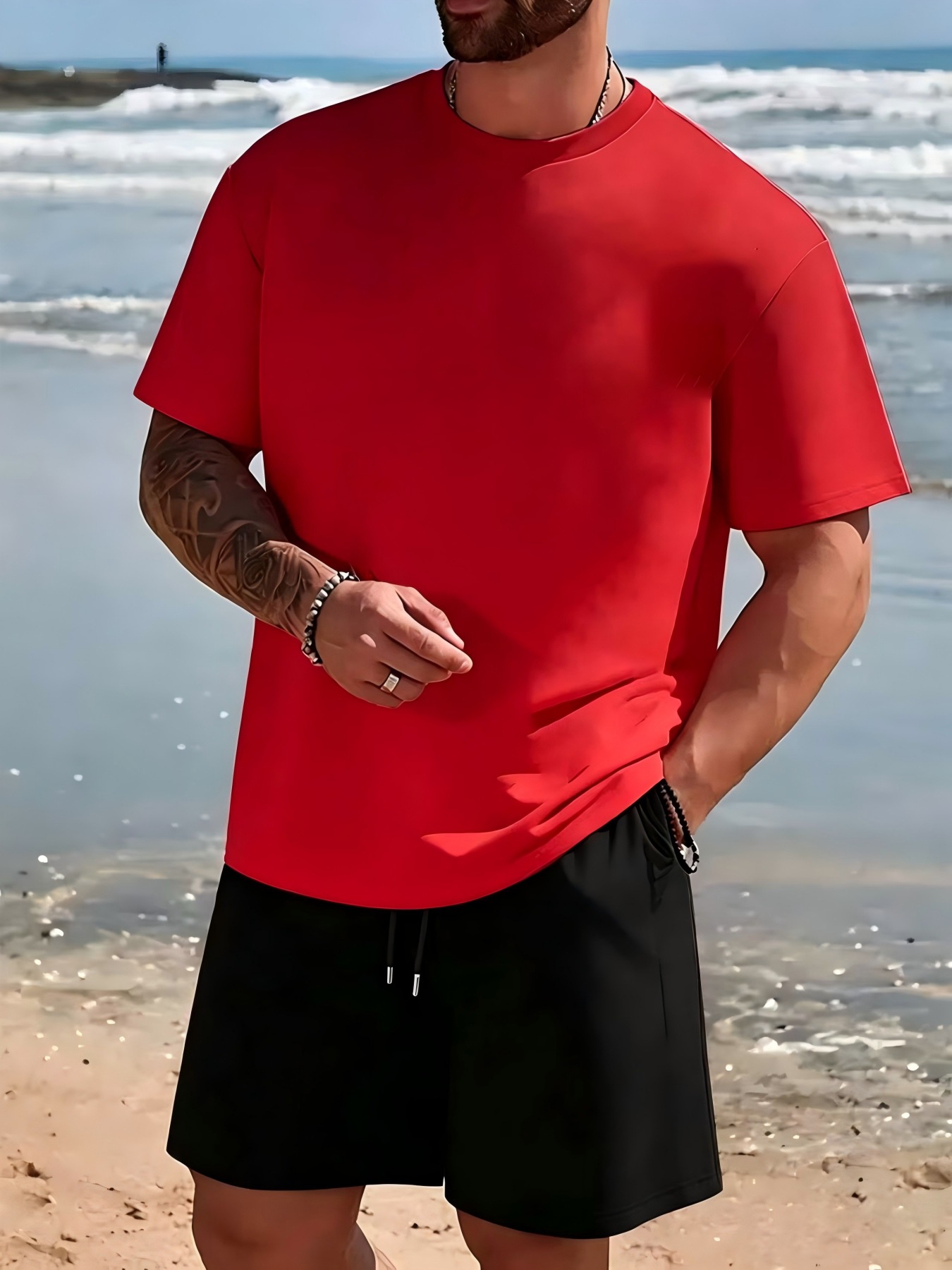 Fábrica de origen a través de la frontera para hacer un modelo de verano para hombres traje casual camiseta de color sólido manga corta manga deportiva