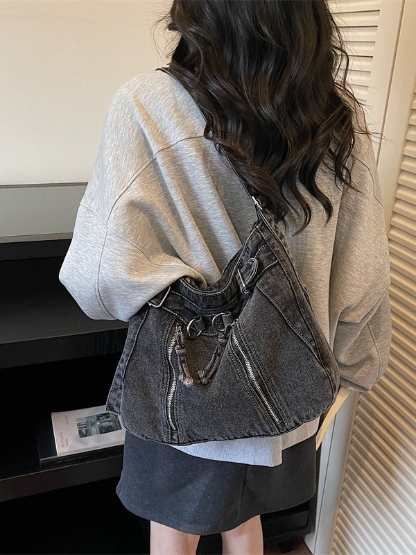 2026 transfronterizo nuevo estilo retro chicas calientes hacer vieja bolsa de vaqueros alta textura gran capacidad mochila de hombro