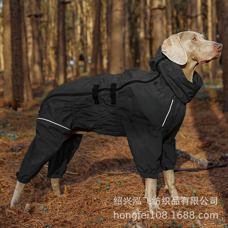 Waterproof Winter Coat with Reflective Tape and Leash Hole Lightweight Windproof Jacket Black Dog Raincoat with Zipper