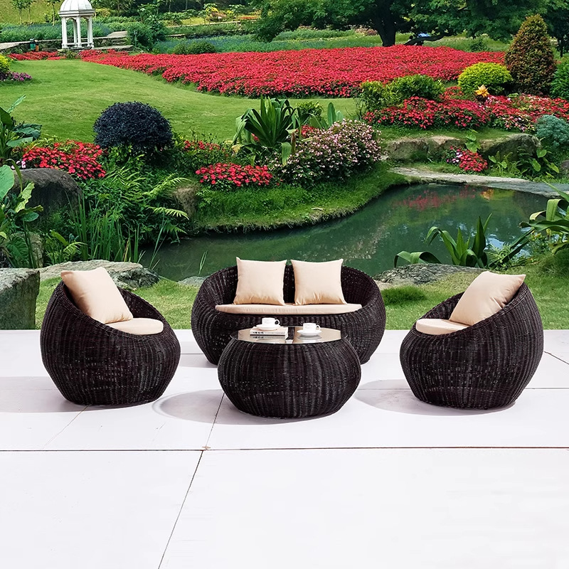 Balcón al aire libre sofá tela de caña mesa de té combinación de caña ocio al aire libre patio silla de caña jardín al aire libre muebles tejidos