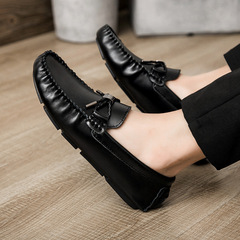 韓版真皮黑色豆豆鞋男透氣時尚個性休閒皮鞋套腳懶人駕車男鞋商務