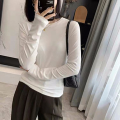 纯色圆领长袖t恤女2025年早秋新款内搭显瘦