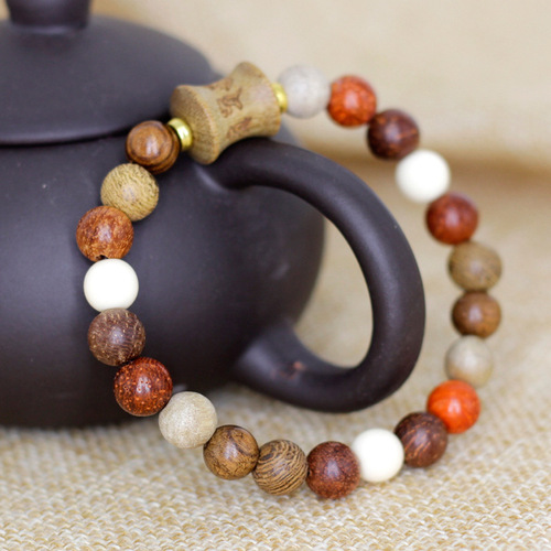 Multi-bead and bamboo beads six-character motto bracelet 0.8 × 21 pieces men's and women's rosary beads literary and artistic style small fresh style