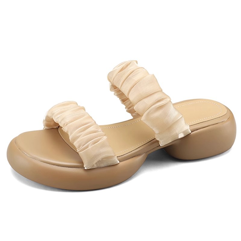 Ruodan Original High-end Sense ~ Infradito in seta con suola spessa e punta tonda capispalla da donna moda sandali e pantofole con tacco spesso_voghion.com