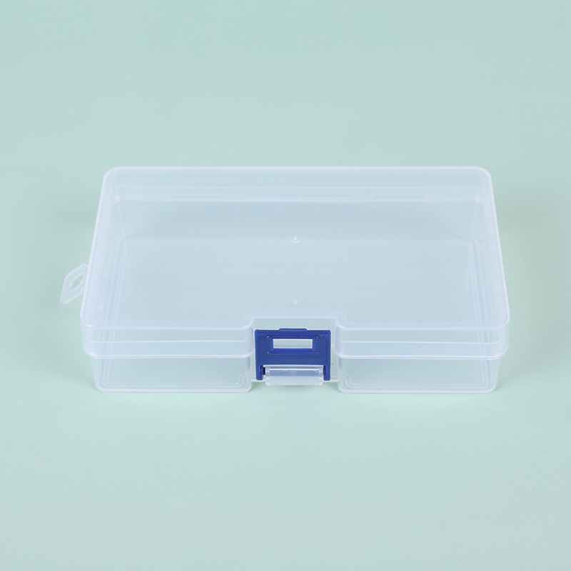 PP透明塑料蓝扣锁盒有盖桌面整理盒小配件首饰盒文件盒零件收纳盒