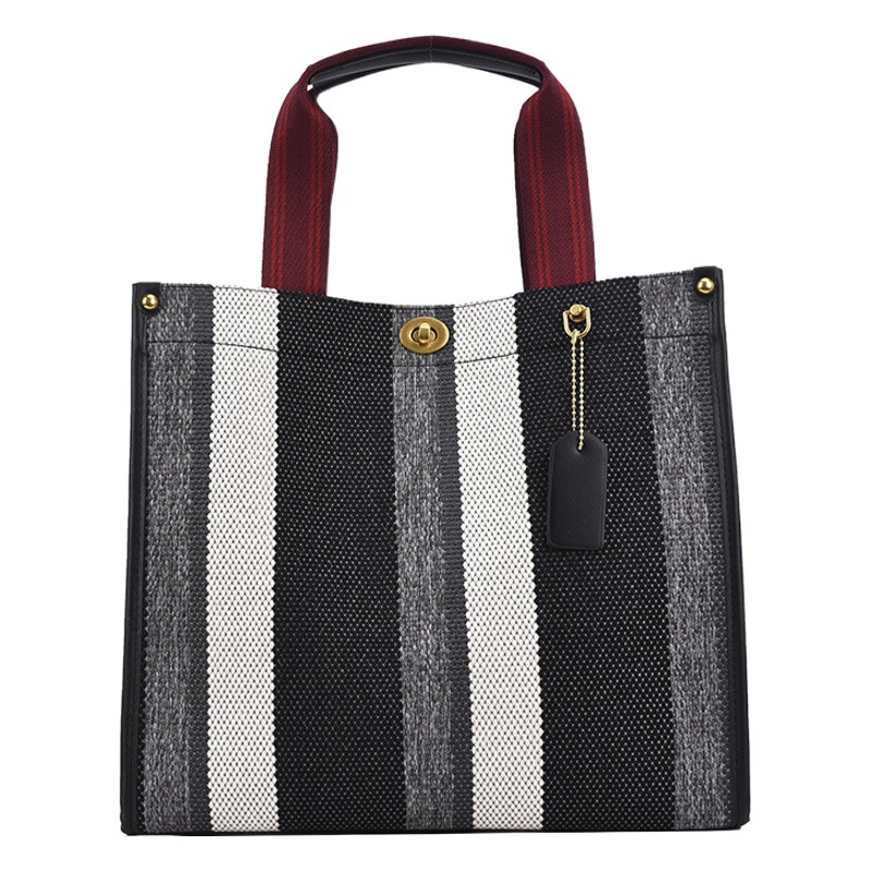 Bolso tote de lona a rayas de moda para mujer, venta al por mayor para comercio exterior transfronterizo, nuevo modelo 2025, bolso de hombro y bandolera de alta gama