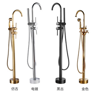 All-Copper Bathtub Faucet Floor-Standing Cylinder Side Special Hot and Cold Shower Set Bathroom Mixing Valve Vertical