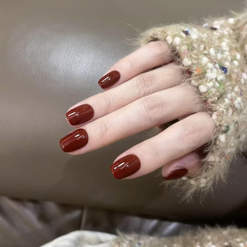 Simple Solid Color Ankora Red All-match Fashion Girl White Wear Armor Short Nail Patch 24 Pieces