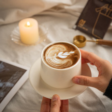 奶茶色陶瓷拉花杯简约咖啡杯碟套装拿铁杯精致下午茶杯