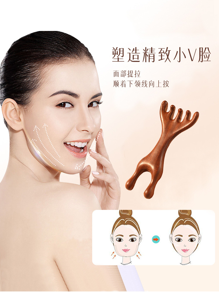 檀木櫛頭部経絡櫛頭治療点穴掻き頭皮マッサージ器鹿角五爪掻き鼻木製櫛