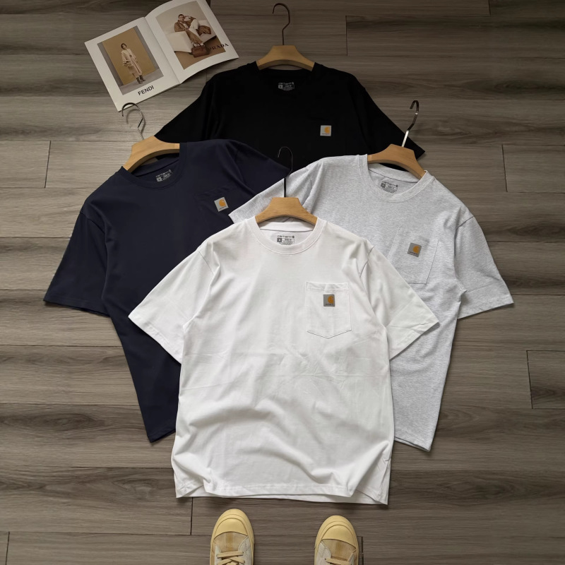Cross-Border High-Quality Carha Four-Color K87 American Retro Chest Pocket Label Round Neck Short-Sleeve T-Shirt