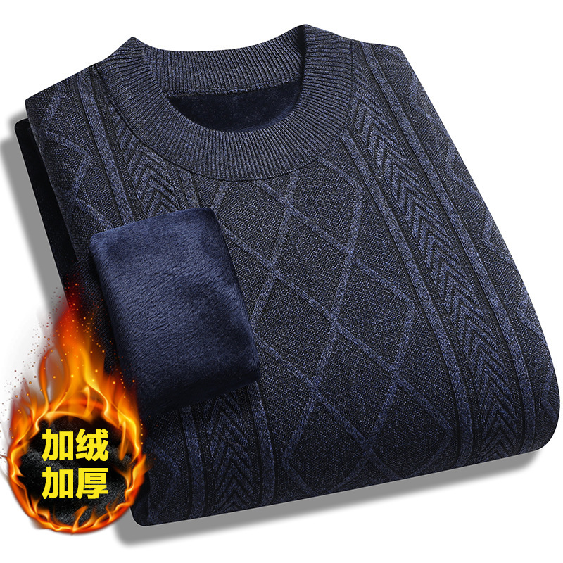 Winter sweater men's fleece-lined thickened bottoming shirt middle-aged and elderly long-sleeved sweater autumn and winter warm top dad wear