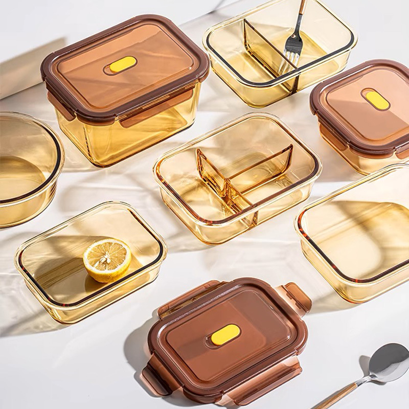 Caja de almacenamiento de vidrio calentamiento de microondas caja de almuerzos frutas caja de almuerzos sellado de grado alimenticio con tazón de comidas caja de comidas