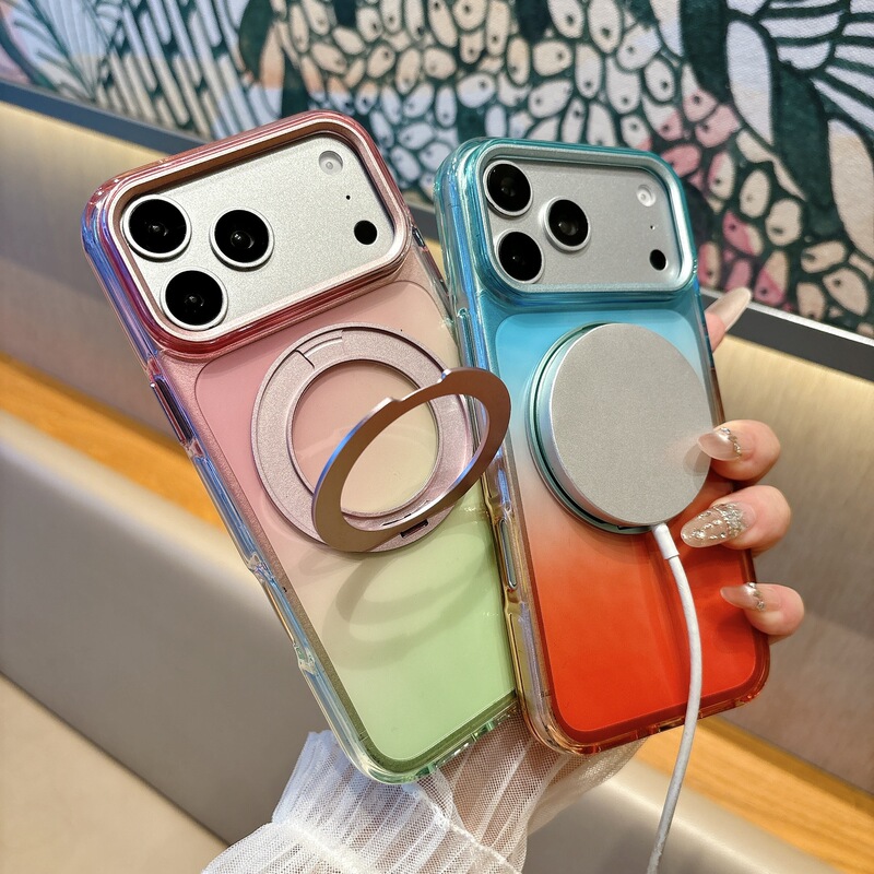 Flowing Gradient Color Magnetic Phone Case with Rotating Stand for iPhone 17, Anti-Drop Protective Cover for Apple 16 Pro Max Flowing Gradient Color Magnetic Phone Case with Rotating Stand for iPhone 17, Anti-Drop Protective Cover for Apple 16 Pro Max