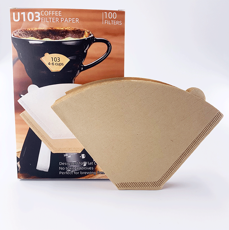 家用美式U型103纯木浆彩盒装4-6杯100枚扇形咖啡滤纸