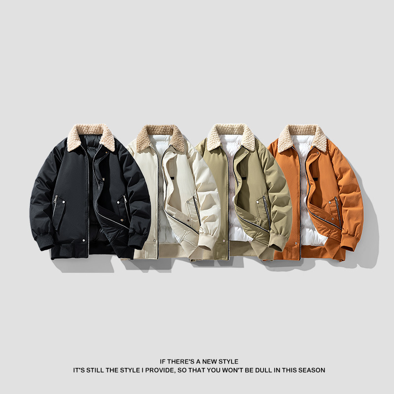 Cachemira de cordero con solapa para hombres otoño y invierno nueva marca de moda suelta y gruesa chaqueta de algodón cálida chaqueta de algodón