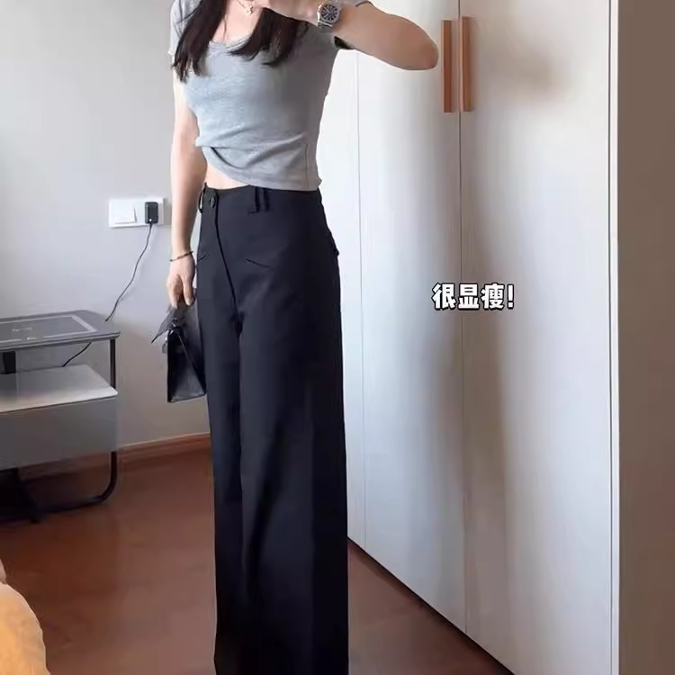黒のブーツカットカジュアルパンツ、大きいサイズの太った女の子向け、mmクロスカバー、スリム、ハイウエスト、洋装、梨型体型、ワイドレッグパンツ|undefined