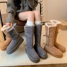 加绒厚款灰色雪地靴女2025冬季新靴子厚底长筒靴搭扣防滑加厚棉鞋