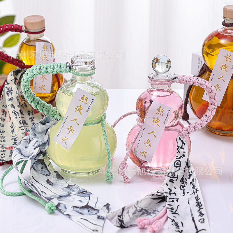 创意葫芦酒瓶饮料瓶矿泉水瓶玻璃瓶空瓶装饰瓶奶茶瓶冷泡瓶