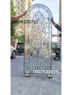 Art glass modern minimalist inlaid glass Tiffany screen hallway partition arc door window decoration