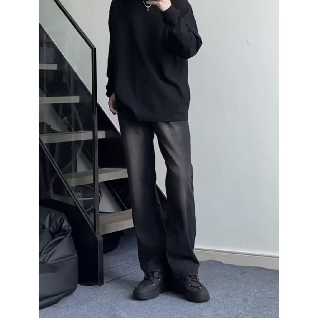 2024 primavera y otoño jeans estadounidenses hombres lavados y desgastados moda retro moda moda alta calle jeans rectos sueltos