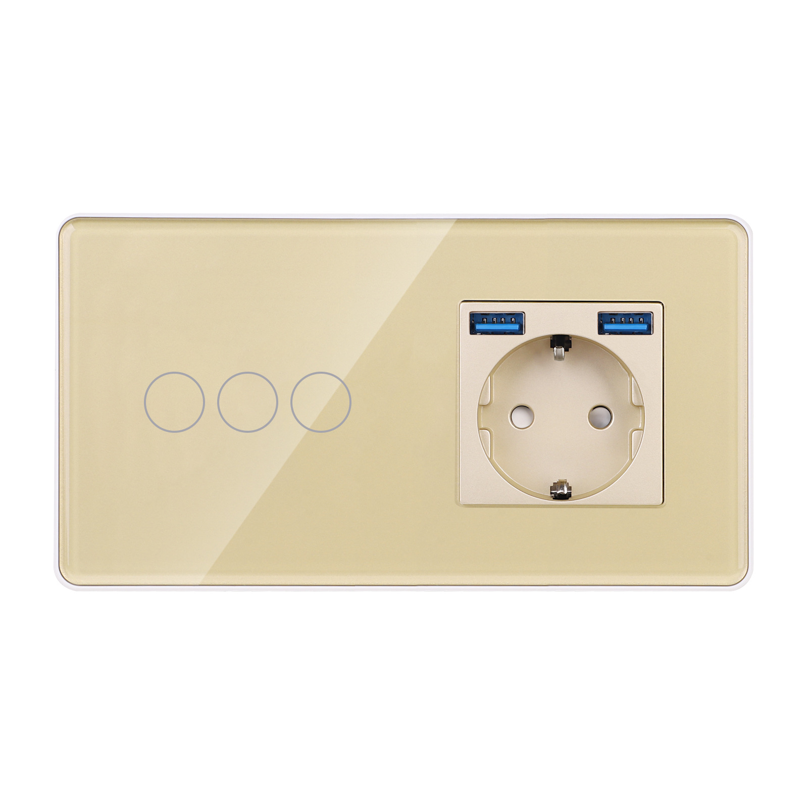 3G金色触摸开关+德插USB AA,2.5D圆角玻璃EU俄罗斯插座157*86*35m