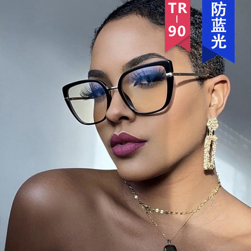  New Metal Cat Eye Glasses Frame Personalized TR90 Anti-Blue Light Flat Mirror European and American Trendy Retro Glasses Frame
