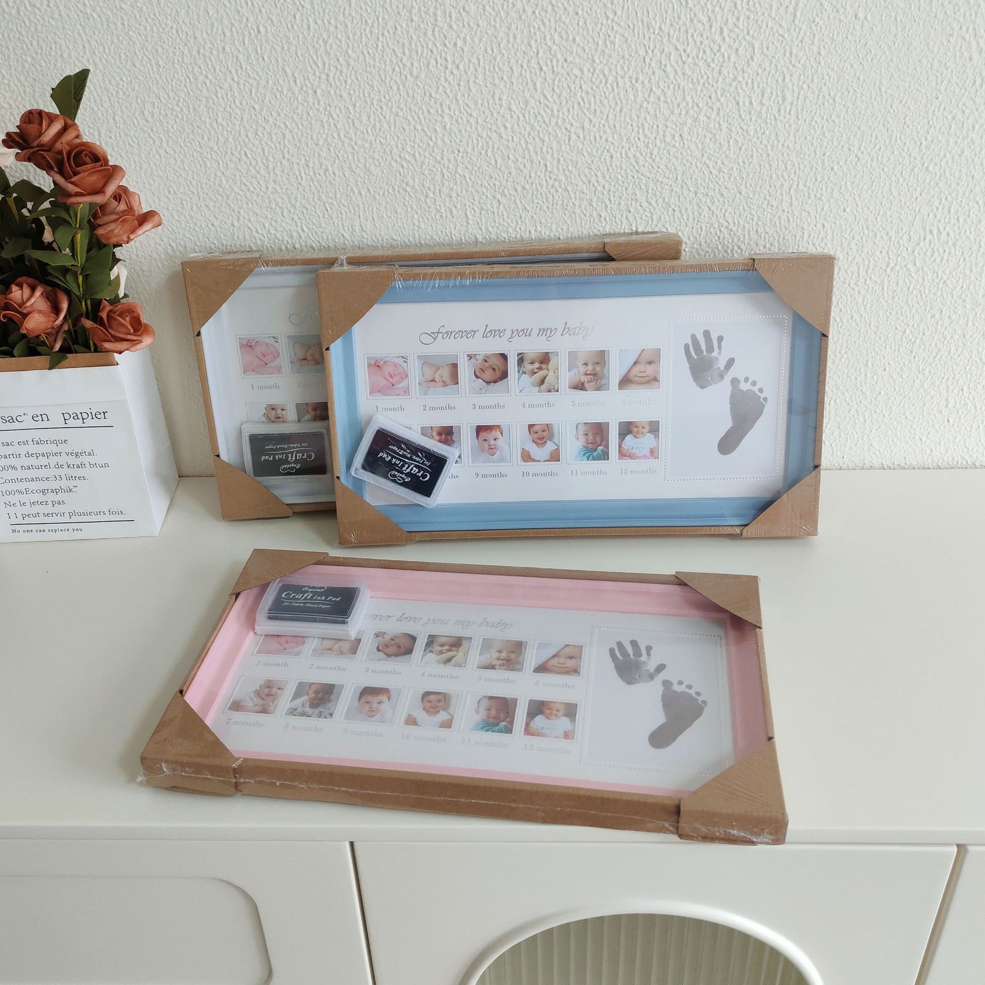 Newborn Hand and Foot Inkpad Memorial Photo Frame Wall-Hanging Table Growth Photo Frame Amazon Plastic Letter Year-Old Photo Frame