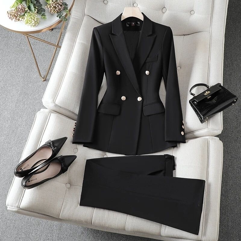 Double-breasted black, stylish, and elegant suit, suitable for work, business, and formal occasions; a slim-fit business suit for college students, civil servants, and professionals Double-breasted black, stylish, and elegant suit, suitable for work, business, and formal occasions; a slim-fit business suit for college students, civil servants, and professionals