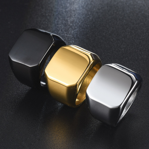 European and American men's rings, square solid smooth titanium steel rings, stainless steel rings that can be engraved with LOGO