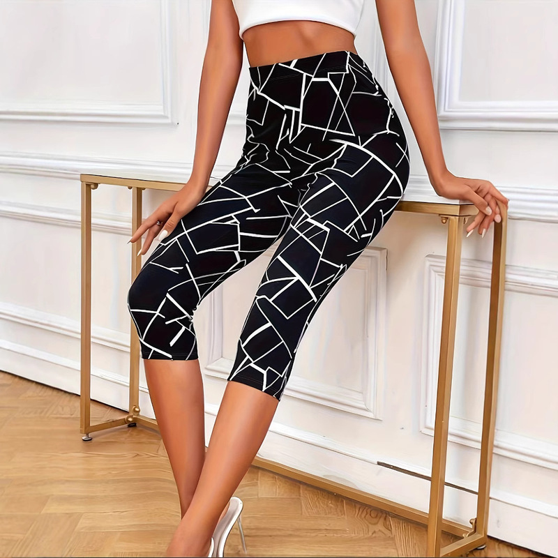 Spring 2025 new European and American cross-border ladies elegant geometric capri seven leggings-elastic and comfortable
