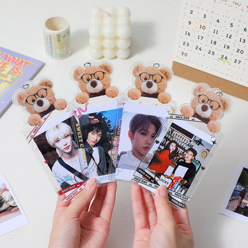 Japanese and Korean Cartoon Bear PVC Transparent Card Holder Girl Card Meal Card Protective Cover Celebrity Photo Storage Bag Pendant