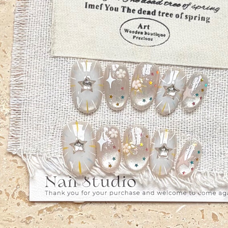 Handmade Wearable Nails, Niche Cat Eye Star Rhinestone Four-Pointed Star, High-Grade, Brightening, Detachable Finished Nails Wholesale