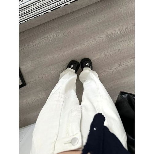 Women's Autumn New Design White Wide-Leg Straight-Jegging Jeans with High Waist Slimming Loose Drape Straight Pants