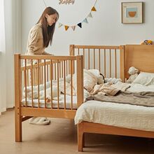 榉木升降带护栏儿童床拼接大床床边加宽宝宝婴儿床实木小床