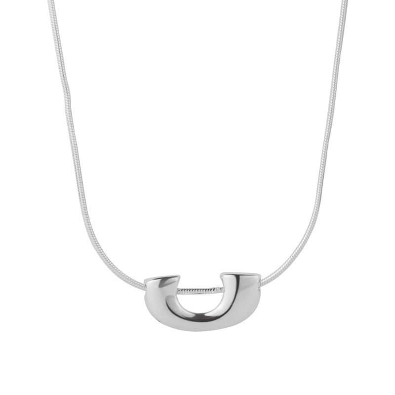 Collana a forma di U a ferro di cavallo in argento puro per donna, semplice catena a forma di osso di serpente, alla moda, design di nicchia, versatile_voghion.com