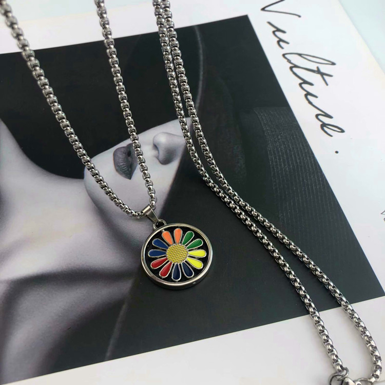 Hip Hop Long Necklace for Men's Titanium Seven Colored Flower NS Trendy Network Red Pendant Street Personality Bounce_voghion.com