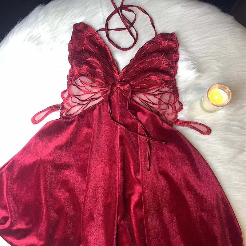 Home Fairy Style Sexy Solid Color Butterfly Velvet Polyester Backless Pajama Sets display picture 5