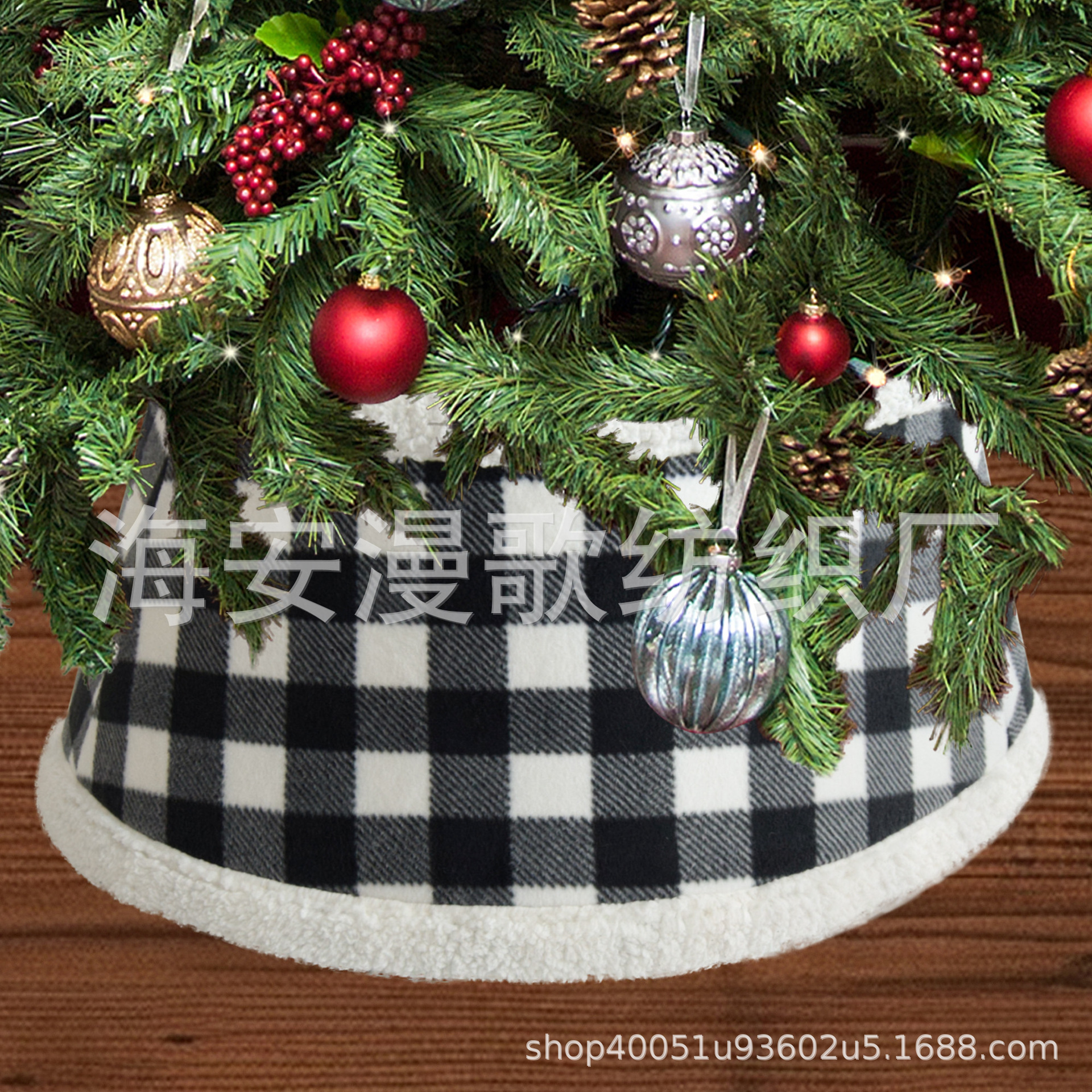 跨境圣诞节树裙Tree skirt黑白格子立体树裙树底装饰围栏源头工厂