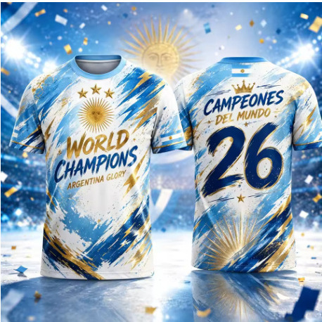 Messi 10 Argentina Champion T-shirt 2026 May Day Pattern Short Sleeve Fan Commemorative Jersey T-shirt