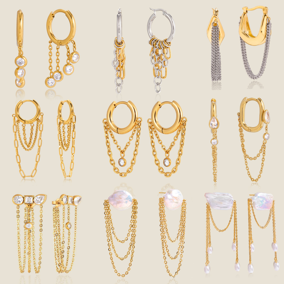 Jieding Stainless Steel Tassel Earrings, Light Luxury and High-End Earrings That Do Not Fade, 18K Gold Titanium Steel Jewelry, Cross-Border Wholesale