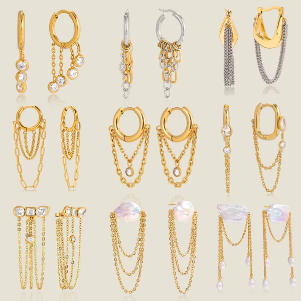 Jieding Stainless Steel Tassel Earrings, Light Luxury and High-End Earrings That Do Not Fade, 18K Gold Titanium Steel Jewelry, Cross-Border Wholesale