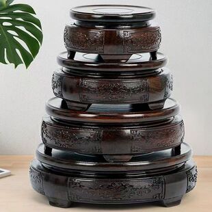 Ornaments Base Wood Carving Crafts Ornaments Base Solid Wood Round Teapot Vase Flower Pot Buddha Stone Base