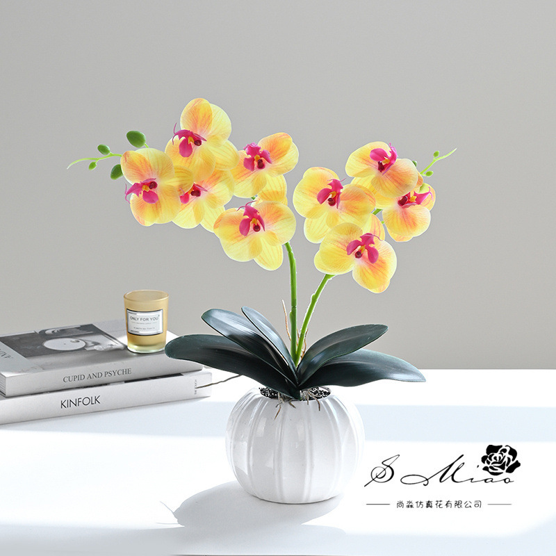 Flores artificiales con textura de película impresa en 3D, bonsái de orquídea Phalaenopsis, adornos creativos, flores artificiales directamente del fabricante, plantas artificiales en maceta image 3