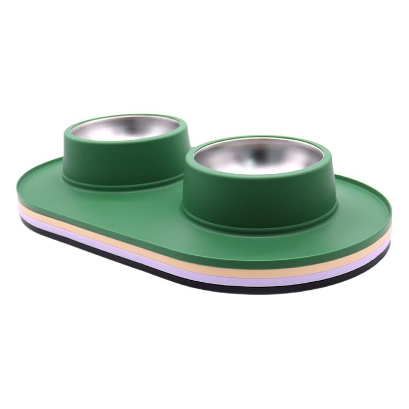 Tazón para mascotas Tazón de comida para perros de acero inoxidable Beber agua Alimentar a las mascotas Tazón doble Ventosa Juego de comida de silicona para perros y gatos anti-volcado