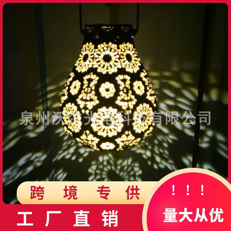 亚马逊跨境LED花艺镂空防水太阳能灯复古 庭院装饰灯草坪灯挂树灯